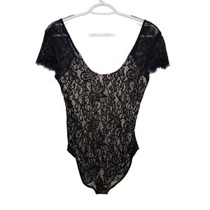 Express Black Lace Sheer Short Sleeve Bodysuit Teddy Sheer Womens XS Coquette